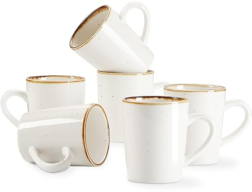 ONEMORE Porcelain Coffee Mugs Set of 6, 360ml Cream Mugs with Handle, Ceramic Coffee Cups Set for Tea, Milk, Juice, Hot Chocolate, Latte, Speckled Design