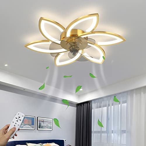 Deckenventilator mit Beleuchtung Modern LED Ventilator-Deckenleuchte 72W Gold Dimmbar Blütenform Design Leise Ventilator Lamp mit Fernbedienung Fan Licht Für Wohnzimmer Esszimmer Schlafzimmer L78cm