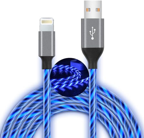 LED iPhone Charger Cord Light Up Lightning Cable | MFi Certified Apple Charger | Cool USB Fast Charging for iPhone 12 11 Pro Max XR X SE 8 Plus, iPad iPod and More (Blue, 6ft)