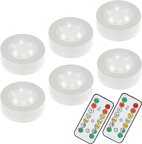 MOUJUCHI Luces Armario, 6 PCS Luz LED Armario Luces pilas led adhesiva con Control Remoto para Vitrina, Armario, Pasillo, Armario, Cocina (Blanca)