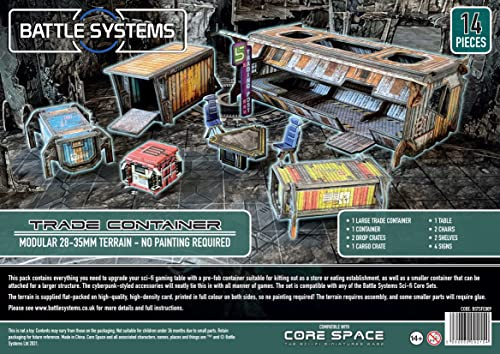Battle Systems Sci-Fi-Gelände-Trade-Container, 28–35 mm RPG/Wargames/40k Necromunda-Kartenlandschaft - Tabletop Gaming Terrain Set für 1–6 Spieler ab 12 Jahren