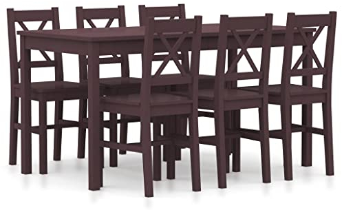 Hommdiy Esstisch mit 6 Stühlen Kiefernholz Essgruppe Esstischset Esszimmergarnitur Esszimmertisch Holztisch Küchentisch Dunkelbraun