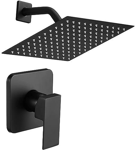 Weirun Bathroom Concealed Shower Set with Rough-in Valve,Single Function Rainfall Shower Mixer with Square 8 Inch High-Pressure Rain Shower Head Matte Black