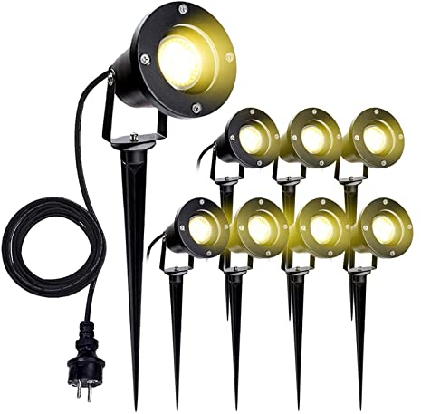 Jopassy Gartenbeleuchtung LED, 8er Set LED Gartenleuchte mit Erdspieß, IP65 Wasserdicht GU10 LED Gartenstrahler Warmweiß 3000K, Wegbeleuchtung für Außen Garten Rasen