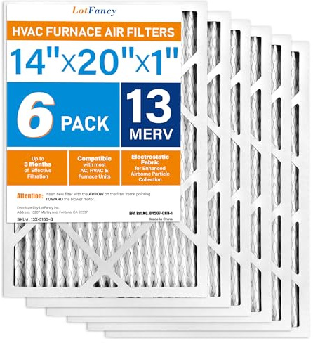 LotFancy 14 x 20 x 1 Luftfilter, MERV 13 AC Ofenfilter, 6 Stück gefaltete Klimaanlage HVAC Filter (tatsächliche Größe: 35 x 62 x 1 cm)