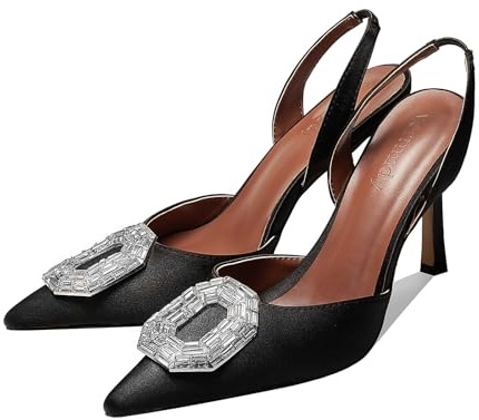 Vertundy Women's Rhinestone Slingback Pumps Pointed Toe Satin Crystal Stiletto High Heels Sandals Party Wedding Bride Pump Dress Shoes
