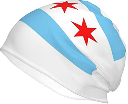 ROSIHODE Niedliche Flagge Schädel Beanie Mütze für Männer Frauen Strickmütze Winter Warm Weich Dehnbar Totenkopf Kappe, Chicago Flag-n001, Einheitsgr��e