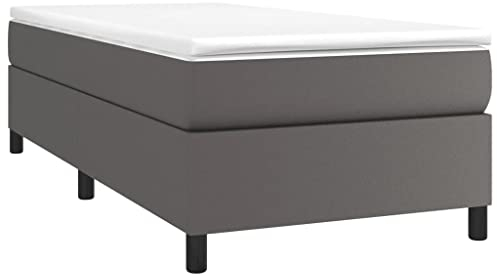 vidaXL Boxspringbettgestell, Polsterbett Bett für Schlafzimmer, Bettrahmen mit Lattenrost, Kunstlederbett Einzelbett, Grau 90x200cm Kunstleder