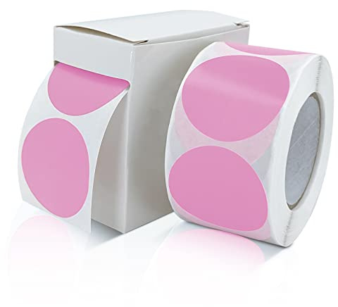 Meitaat Pink Circle Round Stickers 38mm Vinyl Dot Labels Roll 500 Pcs | Convenient Dispenser Box, Strong Adhesive, Writable, Waterproof, Removable, Colour Coding, Planner, School Office Inventory