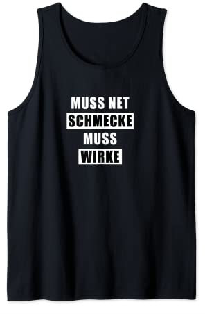 Markus Rühl Sprüche Muss net Schmecke Muss Wirke Tank Top Schwarz Klein Ärmellos Klassische Passform Standardlänge Unisex-Erwachsene Unisex Leibchen Bodybuilding Sprüche Gym Kraftsportler Bodybuilder