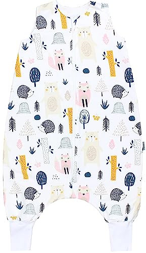 TupTam Baby Sommer Schlafsack mit Beinen 0.5 TOG OEKO-TEX zertifizierte Materialien unwattiert Unisex, Farbe: Wald/Beige, Größe: 110-122