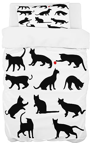 Zomer Bettwäsche 135 x 200 cm Katze Motiv Bettbezug Set 2teilig Weich Mikrofaser Bettwäsche Deckenbezug - 1 Flauschige Bettbezug und 1 Kissenbezug 80x80cm