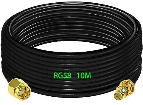 GTIWUNG Adaptateur RP SMA mâle-femelle, RG58 Câble Coaxial SMA 10m, Rallonge Antenne WLAN, Câble d'Extension pour Antenne Male/Femelle (50 Ohm)