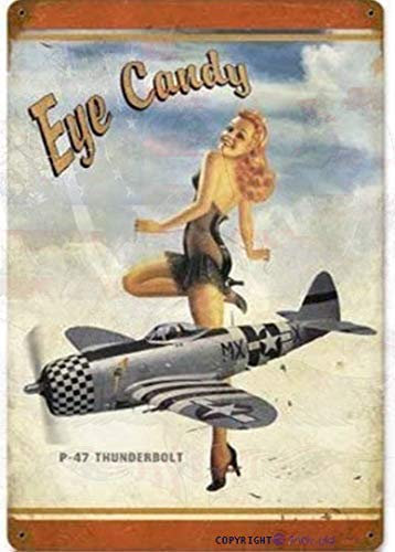 Blechschild P-47 Thunoerbolt Girl American Gold Indoor und Outdoor Retro Club Bar Restaurant Poster Wanddekoration 20,3 x 30,5 cm