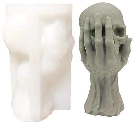 Moule à bougie tête de mort dans la main, moule à bougie en forme de tête de mort d'Halloween, moule en silicone 3D pour la fabrication de bougies, décoration d'intérieur, kit de loisirs créatifs,