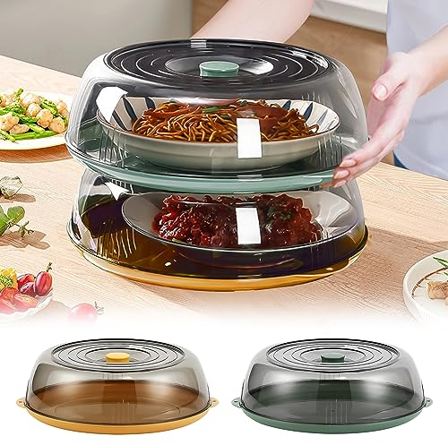 Insulated Food Covers, 2Pcs Insulated Vegetable Cover, Plate Cover, Multifunctional Insulated Food Cover, Dustproof Practical Table Accessories for Food Storage, Protection (Green + Yellow)