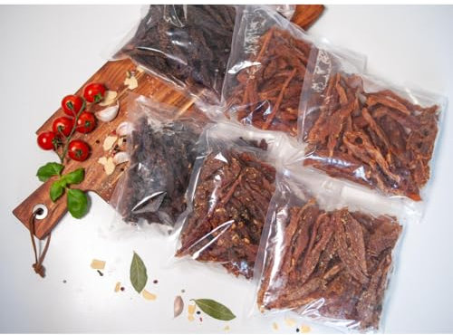 Meat Snack - Party Box Max 1500g - Jerky Épicé et Sucré - Bœuf, Poulet et Porc Premium - Riche en Protéines - Fumé Naturellement - Idéal pour les Fêtes