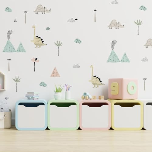 Mica-Mica Wandtattoo Kinderzimmer | Dinosaurier - Vulkan Dino Insel | Hochwertige Stoff-Wandtattoos | 100% PVC-frei | Nachhaltige Wanddeko, Wandaufkleber & Wandsticker | Deko fürs Babyzimmer