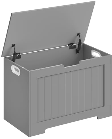 VASAGLE Schuhbank, Sitzbank mit Stauraum, Sitztruhe, 2 Sicherheitsscharniere, Aufbewahrungsschrank, Landhausstil, 40 x 76 x 48 cm, für Flur, Schlafzimmer, Wohnzimmer, Taubengrau LHS011G01