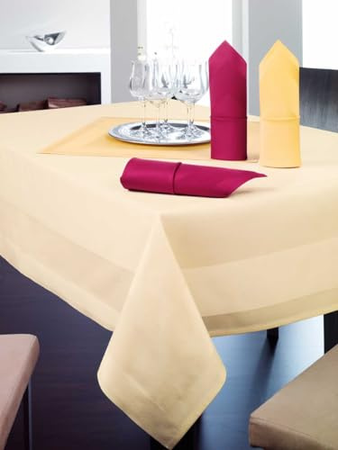 texpot Tischdecke 130 x 280 cm Sekt Atlaskante 100% Baumwolle Damast Tischtuch