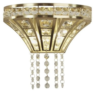 Licht-Erlebnisse Wandlampe Kristall Metall in Messing Klar B: 25 cm klein Art Déco 2-flammig G9 Jugendstil Wandleuchte Wohnzimmer Treppe Flur Beleuchtung