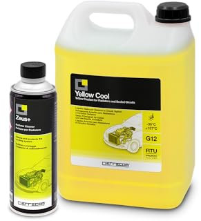 ERRECOM Kit Sostituzione Liquido Radiatore Giallo, include Zeus+ Detergente Disincrostante Radiatore (350 mL) e Yellow Cool Liquido Radiatore Giallo Fluo -30°C/+107°C Pronto all’Uso antigelo G12 (5 L)