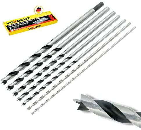 YOKOCUT Holzbohrer Set lang Profi - [7-teilig in Aufbewahrung] - Schlangenbohrer Ø 4mm, 5mm, 6mm, 7mm, 8mm, 10mm, 12mm x 300mm, lange Schalungsbohrer, Balkenbohrer, langer Holzspiralbohrer, Langbohrer
