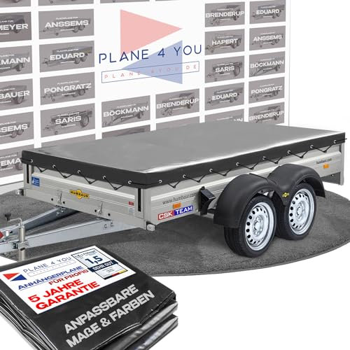 Hochwertige Humbaur 256 x 136 cm Anhängerplane - wasserdichte Anhänger Plane nach Maß - Flachplane - Hochglanz Anthrazit