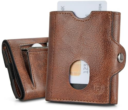 BOSTANTEN Geldbörse Herren, Slim Wallet mit Münzfach für Herren & Damen, RFID-Schutz Kartenetui Kreditkartenetui, Klein Portemonnaie Mini Smart Wallets for Men,Braun