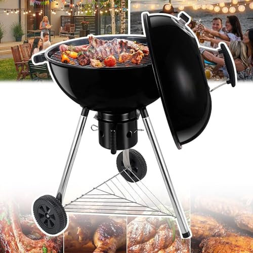 Bouilloire de barbecue portable de 57,1 cm avec thermomètre et grille épaisse – Mini fumoir de table pour terrasse, barbecue de jardin, four de camping