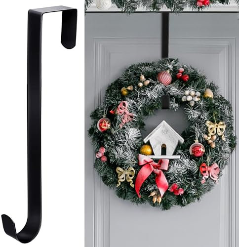 Aodaer 15 Inches Black Christmas Wreath Door Hanger Metal Wreath Hook Non-Slip Christmas Hanging Hooks for Party Christmas Holiday Home Decoration
