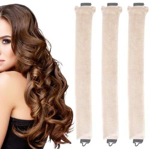 3 Stück Schaumstoff Lockenwickler, Lockenwickler-Satin, keine Hitze, heizlose Sperre, Haarrolle, DIY-Haarstyling-Geräte für langes, kurzes, gewelltes Haar (Beige)