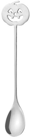Cuillères de Cuisine cuillère d'halloween cuillère à mélanger le café en acier inoxydable avec tête de citrouille cuillère à Dessert en acier inoxydable Couverts Noirs (Silver, 15x3.3x1.9cm)