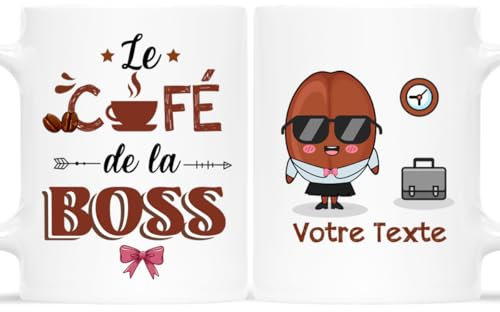 CADEAU PLUS Mug Personnalisé Prénom - Le Café De La Boss - Cadeau Humour Pour Patron, Tasse Humoristique, Drôle Pour Femme, Directrice, Cheffe