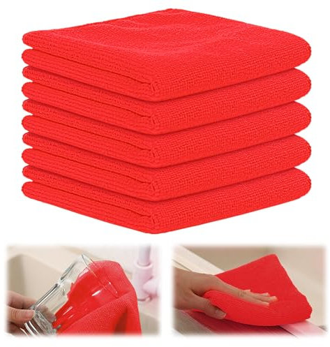 GJV Paquete de 5 paños de limpieza de microfibra, paños de limpieza súper suaves para platos, trapo de cocina, súper absorbentes y sin pelusas, paños de limpieza reutilizables, 30 x 30 cm (rojo)
