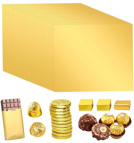 120 Hojas de Papel Dorado, Papel de Aluminio para Envolver Chocolates, Papels Dorado para Dulces, Envoltura de Chocolate