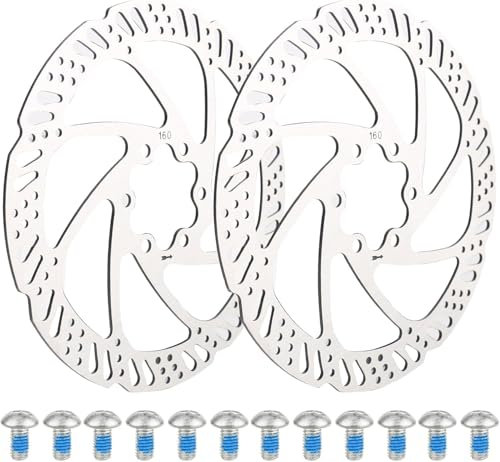 Set di 2 dischi freno a disco per bicicletta, 160 mm, 6 fori, in acciaio inox, con 12 viti per mountain bike, bici da strada