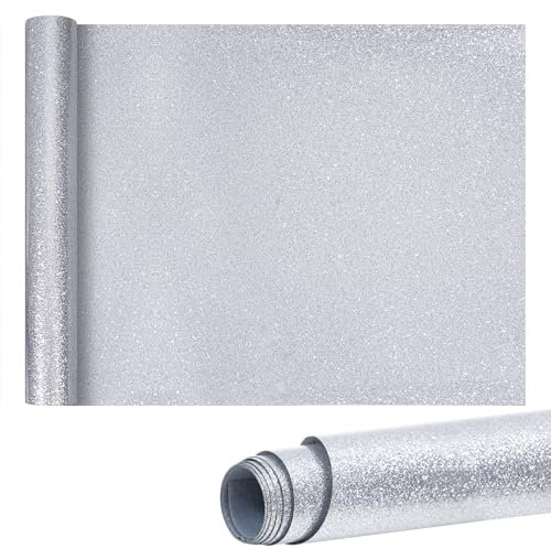 Vinilo Textil Purpurina 30 * 100cm Rollo de Vinilo Transferencia de Calor, Vinilo Termoadhesivo para Todas las Máquinas de Corte, HTV para Ropa, Sombreros, Telas (Plata)