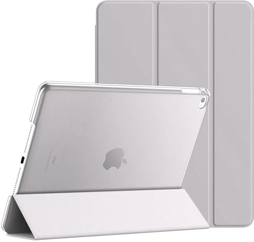 JNS Custodia per iPad Air 2a generazione 2014, A1566 A1567, custodia sottile a portafoglio con retro traslucido, iPad Air 2. (argento)
