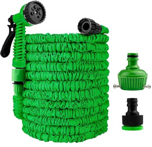 Garden Hose, Expandable 50FT 15M Flexible Anti-Leak Water Hose, Pipe Retractable with 8 Spray Functions, Extendable Garden Hose for Yard Watering Plants, Car Washing, Shower Pets(Green)