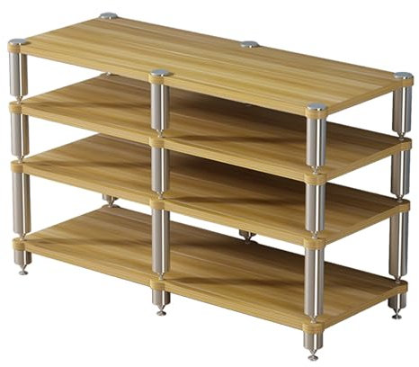 WJFTODAY Druckerständer, 4-stufiger AV-Medienständer, Audio-Video-CD-Rack, Stereo-Spielekizer, Komponenten-Aufbewahrungsschrank, Plattenspieler-Regal, TV-DVD-Halter, Holzregal für Hobbyraum, Gaming E