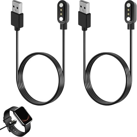 2 Pin 4mm Magnetic Smart Watch Charger, Magnet Charging USB Cables, Universal Compatible with Dafit, Nerunsa, Radley, Reflex Active and More, Portable Quick Charge Cable, 60cm Length, Black (2)
