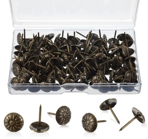 150 Pcs Upholstery Tacks Classic Antique Green, Easy Installation Upholstery Nails, Furniture Tacks on Sofas Chairs Jewelry Boxes, Decorative Nails for Crafting Refurbishing (0.64 * 0.41 inches)