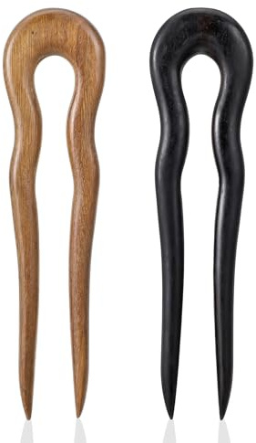 Hair Fork, 2 Pcs 15 cm French Hair Pin, Handmade French Twist Hairs PIN with U-shaped Easy-to-use Design for Women Girls Bun Long Thick Hairs (Black, Brown)