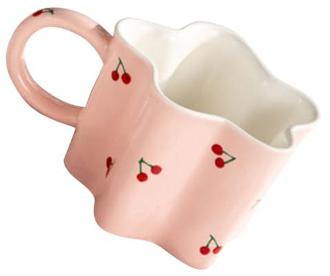 GLEAVI Tasse Céramique Forme Fleur Avec Motifs Cerise Mug à Café Et Déjeuner Tasse à Thé Polyvalente Pour Maison Et Bureau