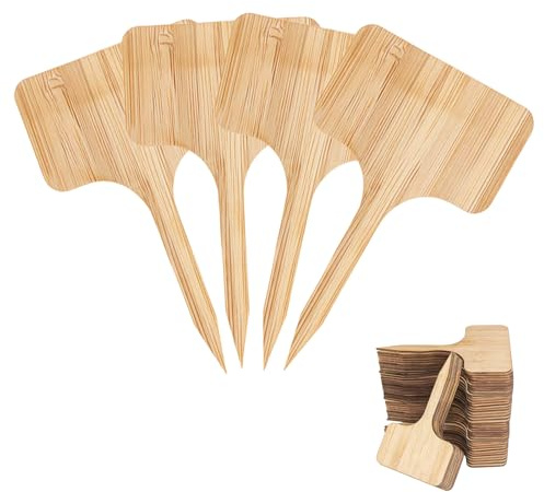 KLINNA Set di 40 tappi per piante ecologici, da scrivere, a forma di T, in bambù, design durevole per esterni, con pennarello per giardino ed erbe aromatiche