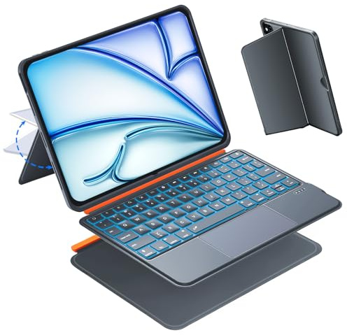 iPad Air 11 inch Case with Keyboard (M3 M2 2025 2024),Pro 11,iPad A16 11th/10th,Flex Magnetic Detachable Keyboard with Trackpad,Backlit Keys,Adjustable Stand,Slim for Air 5th/4th Gen 10.9 inch (Gray)