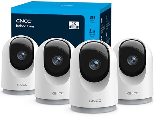 GNCC 2K Telecamera Wi-Fi Interno 2.4/5GHz Visione Notturna(Confezione da 4) | Telecamera per Cani/Gatti/Animali, SD/Cloud, Audio Bidirezionale, Rilevamento/Tracciamento di Movimento, Allarme, 360°, Alexa