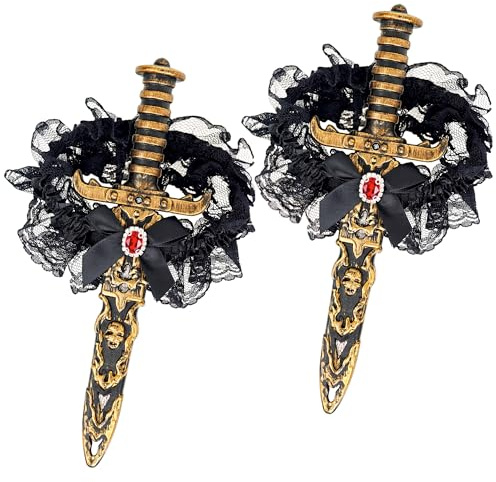 Horolam 2 PCS Pirate Swords with Lace Bow, Pirate Dagger Sword Toy with Holster Thigh Garter for Women for Cosplay Dress Up