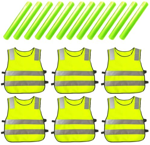 Zyiphor Lot de 6 Gilet Jaune Enfant Reflechissant Gilet de Securite Enfant avec 6 Brassards Réfléchissants pour Enfants de 3 à 12 Ans, Le Chemin De l'École, Le Vélo, La Circulation Routière